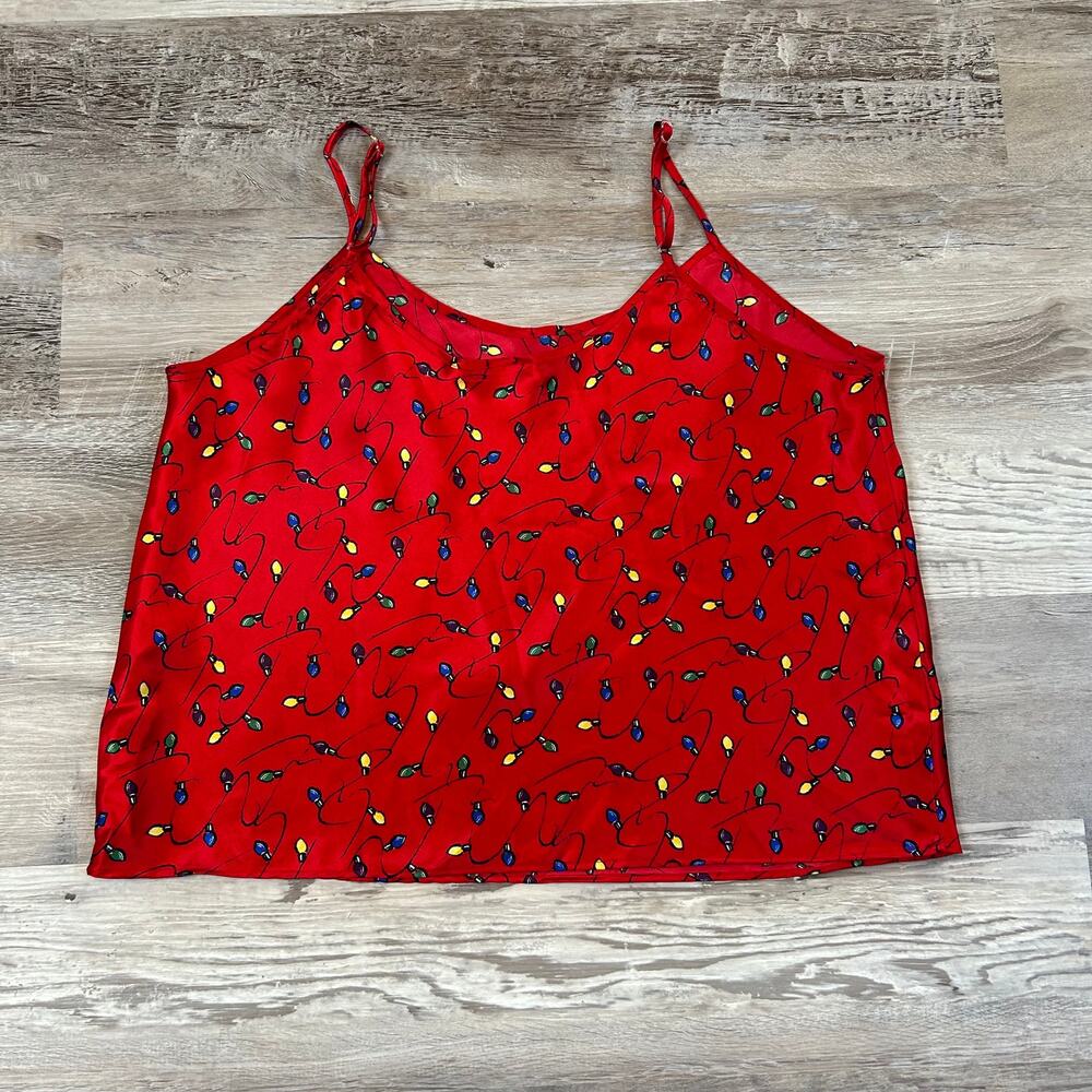 Vintage Cinema Etoile Cami Red Christmas Lights Satin Tank Top Holiday Y2K L - Picture 2 of 6